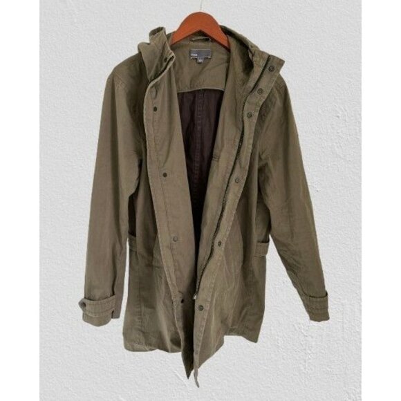VINCE Army Parka Canvas Military Jacket Olive Green Hood Full Zip -Large - Picture 5 of 12